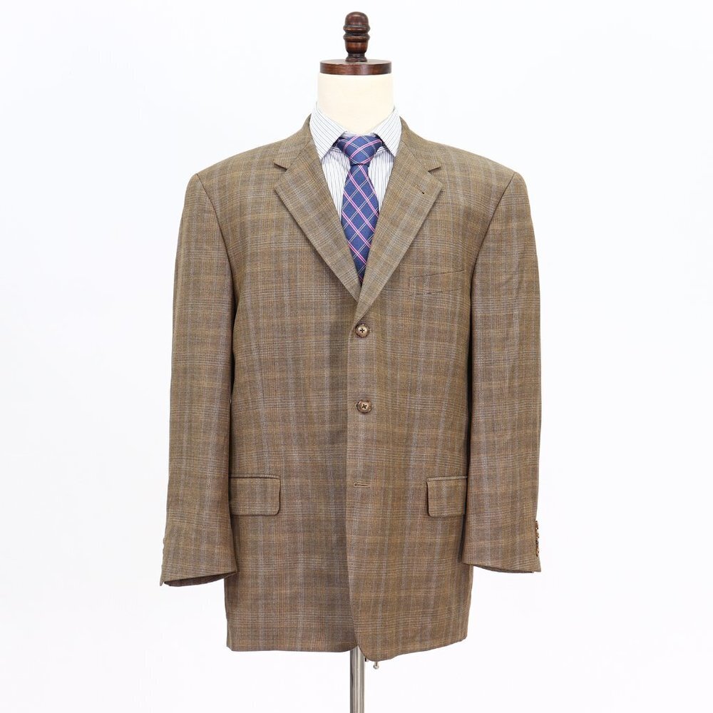 Joseph Abboud 46R Brown Check 3-Button Sport Coat Blazer Jacket V047
